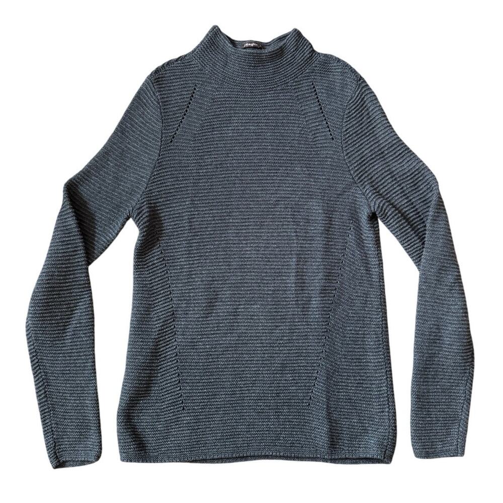 J Mclaughlin Sweater Ribbed Pullover Mock Neck Dark Gray Classic Preppy Womens L